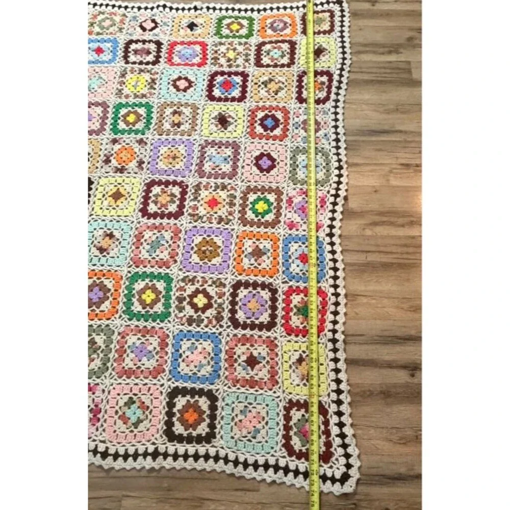 Handmade Crochet Granny Square Afghan Throw Blanket Vintage 50 x 74 Cottagecore